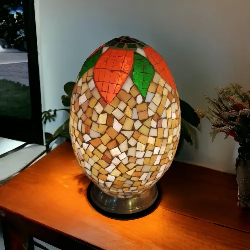 Mosaic Handcrafted Glass Led Lamps-egg shaped | Design 5 | اباجورة البيض الزجاجية 