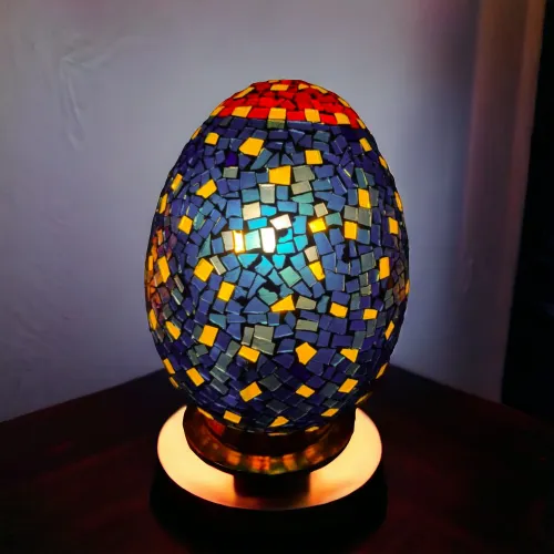 Mosaic Handcrafted Glass Led Lamps-egg shaped | Design 4 | اباجورة البيض الزجاجية 