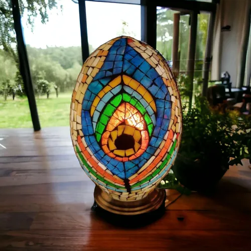 Mosaic Handcrafted Glass Led Lamps-egg shaped | Design 11 | اباجورة البيض الزجاجية 