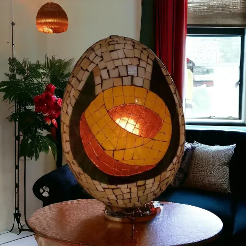 Mosaic Handcrafted Glass Led Lamps-egg shaped | Design 12 | اباجورة البيض الزجاجية 