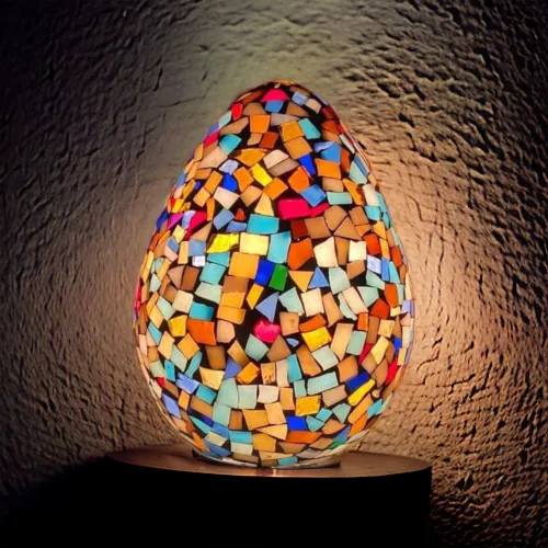 Mosaic Handcrafted Glass Led Lamps-egg shaped | Design 35 | اباجورة البيض الزجاجية 