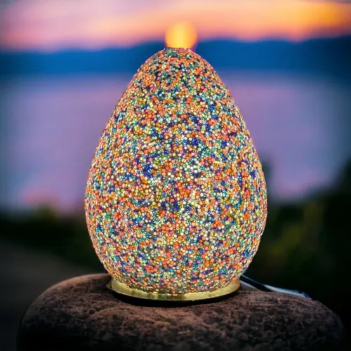 Mosaic Handcrafted Glass Led Lamps-egg shaped | Design 36 | اباجورة البيض الزجاجية 